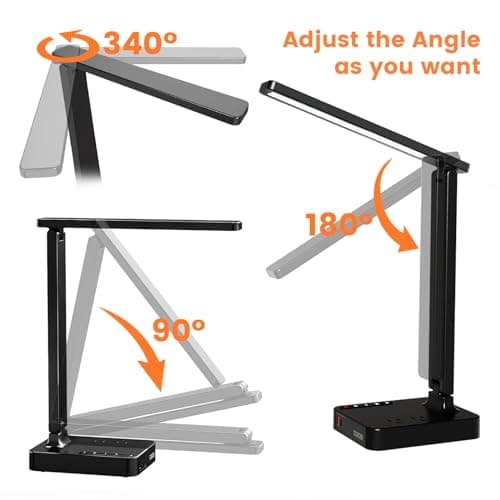 cozoo Desk Lamps for Home Office,Modern LED Desk Lamp for Dorm with 2 USB Charging Ports/Type C Port,2 AC Outlets,3 Lighting Mode,3 Level Brightness,Touch Control/Timer/Eye-Caring Foldable Table Lamp 7