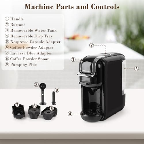Espresso Machine for Nespresso Capsule, Lavazza Blue & Expert Capsule, Coffee Powder, 19 Bar Pump Pressure Makes Authentic Espresso Coffee, Mini Espresso Coffee Maker with Removable Water Tank. 9