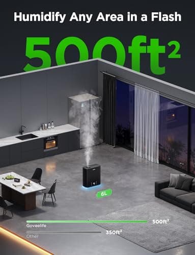 GoveeLife Smart Humidifiers for Bedroom Large Room, Top-Fill Cool Mist 6L WiFi Air Humidifier, Auto Mode, App & Voice Control, 60H Runtime, Rapid Humidification, RGB Nightlight Baby Plants, Black 8
