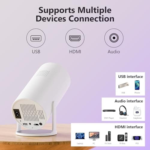 Sucetiho Mini Projector with WiFi & Bluetooth, Portable Smart Android Home Theater Projector for Outdoor Movies, Gaming & Presentations, Compatible with Smartphone, HDMI, USB, AV, Fire TV Stick, PS5 5
