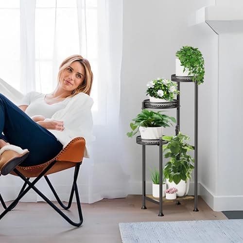 OUDUOPLANT 4 Tier Plant Stand Indoor,32in Tall Corner Metal Black Plant Stands,Modern Tiered Plant Holder for Outdoor Patio Garden Balcony 5