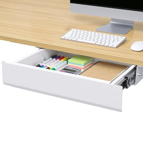 FLEXISPOT Under Desk Drawer, Steel Drawer for Desk Slide-out, Under table Mounted Drawer, Standing Workstation Storage Attachment for Office Home - 17.7” Width, White