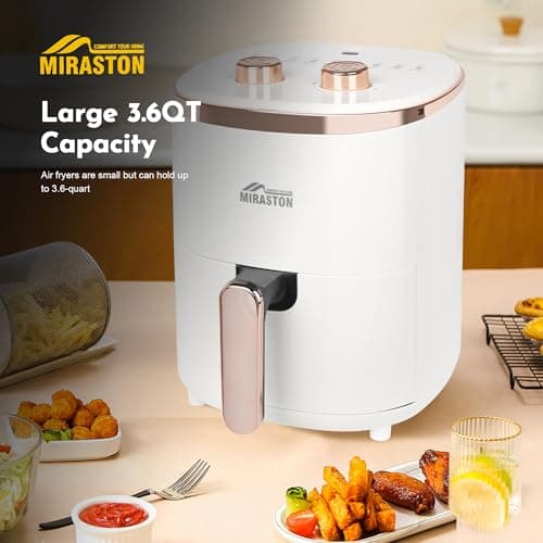MIRASTON Compact Air Fryer 3.6 QT for Kitchen, Dorm, Office, Dials Control Personal Small Round Air Fryers, Oilless Cooking, Timer, Auto Shut-Off, Fast & Easy Meal for Breakfast & Dinner, White 5