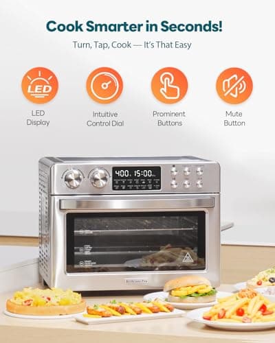 28QT Air Fryer Toaster Oven Combo, Large 12-in-1 Convection Countertop Oven with 3-Layer Cooking, Rotisserie for Chicken, 6 Heating Tubes, Fast Preheat, Fit 11" Pizza, All Accessories, Stainless Steel 6