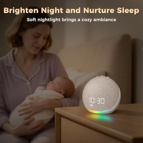 Sound Machine Alarm Clock for Bedroom: 25 Natural Sleep Sounds - White Noise Machine for Adults Kids Baby - Gentle Wake Up Alarm with Bluetooth Speaker - Putty 7