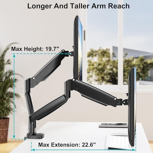 MOUNT PRO Dual Monitor Desk Mount fits 22” to 39” Ultrawide Computer Screen, Holds up to 30.9lbs Each, Fully Adjustable Long Monitor Arm for Two Monitors, Gas Spring Monitor Stand, 100x100 VESA Mount 7