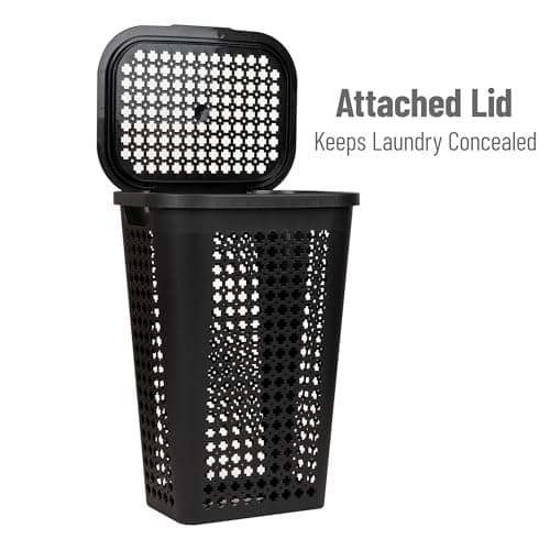 Mind Reader Slim Tapered Laundry Hamper with Lid, Clothes Basket with Swiss Cross Cut-Outs, Lightweight & Ventilated, Plastic, 16.75"L x 12.75"W x 23"H, Black 5
