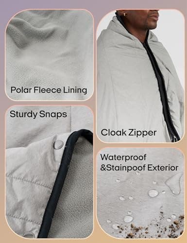 ZonLi Heated Blanket Battery Operated, Wearable Portable Electric Blanket with Rechargeable Battery, 50"x60"Cordless Heated Blanket, Waterproof, Machine Washable(Light Gray) 7