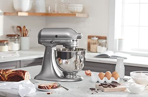 KitchenAid Artisan Series 5 Quart Tilt Head Stand Mixer with Pouring Shield KSM150PS, Contour Silver, Zinc 6
