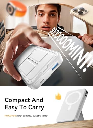 Gxorul Magnetic Portable Charger, 10000mAh Power Bank with Leather Foldable Stand - Travel Essentials, USB-C 20W Fast Charging for Magsafe Battery Pack, Compatible with iPhone 17/16/15/14/13 Series 7
