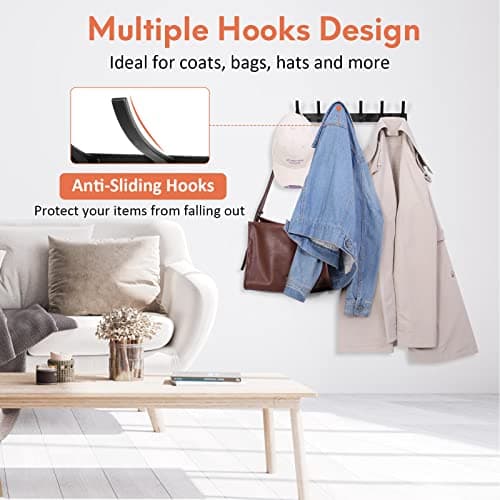 Optish Coat Rack Wall Mount, Wall Hooks for Hanging, Entry Coat Hooks Coat Hanger, Hat Rack Holder for Wall, Key Holder Purse Racks, Towel Rack for Bathrooms (2 Pack, Black) 5