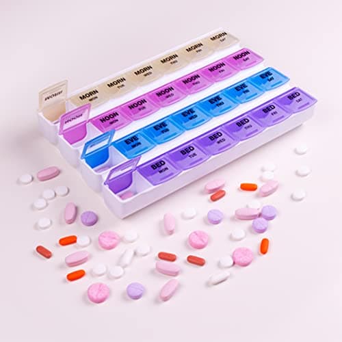 Apex 7-Day Mediplanner Pill Organizer, Weekly Pill Organizer, 4 Times A Day Color-Coded, Easy-Open, See-Through Lids, Organize Medication Or Vitamins by AM, PM, Evening and Bedtime 6