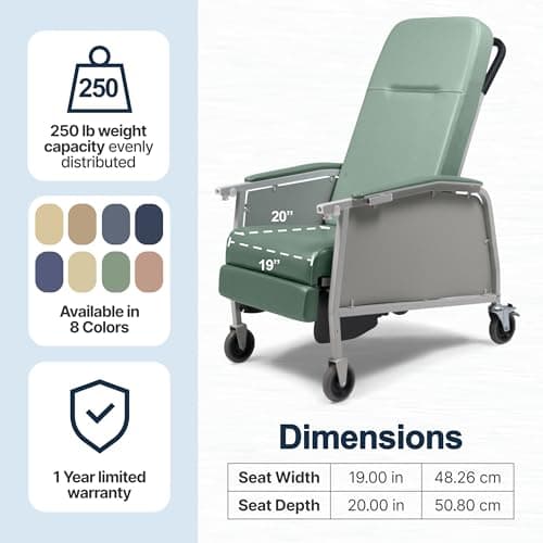 Lumex 3-Position Medical Recliner, Reclining Geri Chair with Wheels, Jade 7