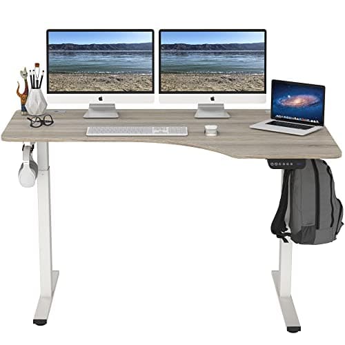 SHW 55-Inch Large Electric Height Adjustable L-Shaped Standing Desk with Right Facing Corner, Oak 5