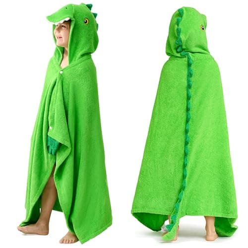 Joiedomi Dinosaur Hooded Towel for Kids Soft 100% Cotton Bath Beach Towel 30" x 50" for Kids 3-10 Years Toddler Pool Poncho with Hood Absorbent Swim Wrap for Boys Girls