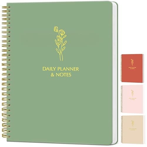 Simple Daily Planner Undated with Hourly Schedule - 6.5x9.25" Sage Green Day Planner & Spiral To Do List Notebook - Aesthetic and Cute Work Journal, Task Organizer Notepad and Productivity Planners