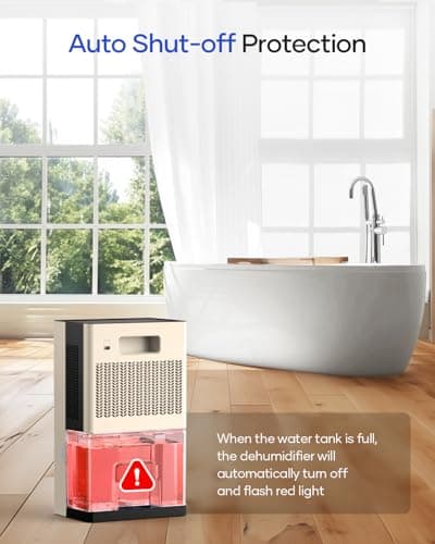 Dehumidifier, 95 OZ Water Tank Dehumidifiers for Home, 1000 sq. ft. Dehumidifier for Basement Bathroom Bedroom with Auto Shut Off, 7 Colors LED Light, Quiet Dehumidifiers with Sleep Mode, Beige 6