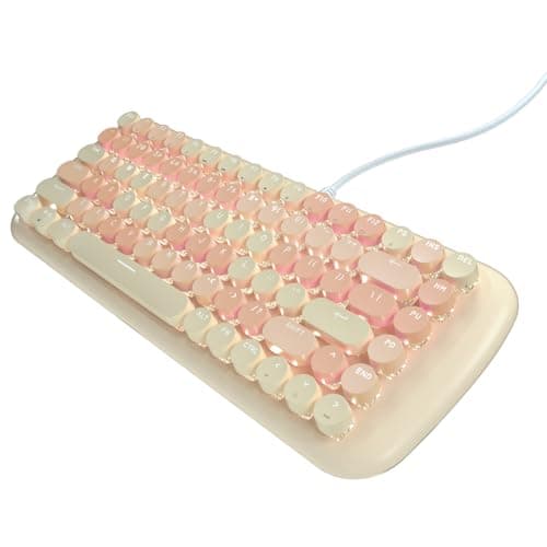 Lomiluskr Cute Colorful Wired Mechanical Keyboard for Girls and Kids, Round Keycaps, Compact 84 Keys, 10 Lighting Effects White Backlit, Pink Switch (Milk Tea)