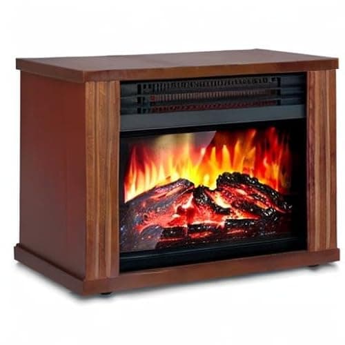 Small Electric Fireplace Heater, LifePlus Mini Wooden Space Tabletop Fireplace with 3D Realistic Flame Effect, Cool and Safe to Touch, Perfect for Study Bedroom Office, Overheating Protection, 1500W 9