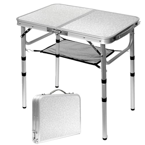 Folding Table Small Lightweight Portable Aluminum Camping Table Mini Foldable Table with Adjustable Height Legs for Picnic Cooking Beach, 2ft and 3 Heights