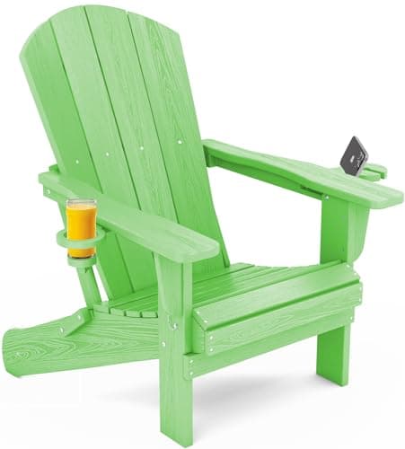 SERWALL Adirondack Chair with Cup Holders - Composite Adirondack Chairs HDPE Outdoor Chairs All Weather Use- Light Green