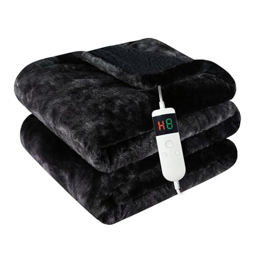 Cushious Electric Heated Blanket Queen 84''x90''Size Faux Fur Heating Blanket 10 Heating Settings, 1-8h Timer & Overheat Protection, Machine Washable, Soft Flannel and Sherpa Full Body Warmth