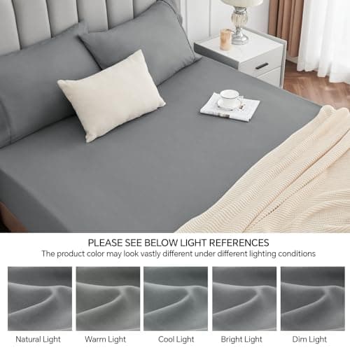ChiXpace Queen Fitted Sheet - Hotel Luxury Single Fitted Sheet Fits 14 inch to 16 inch Mattress, Ultra Soft Bottom Sheet for Queen Size Bed, Grey, 60" x 80" 6
