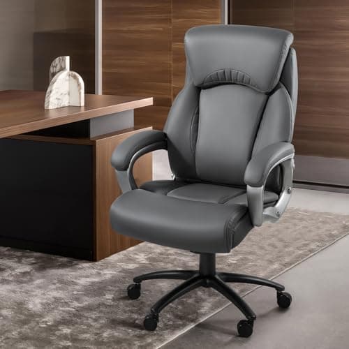 Yalissey Massage & Heated Executive Office Chair with Adjustable Headrest, 6 Points Vibration, Extra Wide Ergonomic Office Desk Chair for Big and Tall 500LBS, Thick Seat, Grey 7