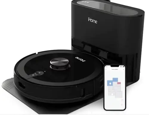 iHome AutoVac Nova Pro, Robot Vacuum Mop Combo, LIDAR Navigation, Self Emptying, Selective Room Cleaning & No Go Zones, Home Mapping, 2700pa Strong Suction, App Control, Hard Floors Carpet Black