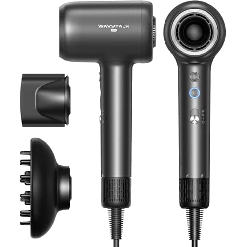 Hair Dryer, Wavytalk Turblow Pro Fast Drying Blow Dryer with Diffuser, High Speed Hair Dryer with 110,000 RPM, Pro Negative Ions for Reduces Damage, Frizz Smoothing, 3 Speeds & 3 Temps, Matte Grey