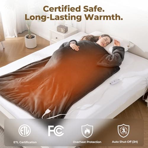 Kozyus Wearable Heated Blanket with Foot Pocket & Sleeves, Electric Blanket Heated Robe for Women & Men, 5 Heat Settings, 3H Auto-Off, Machine Washable, ETL Certified, Gift-Ready, 50x70 Inches, Grey 6