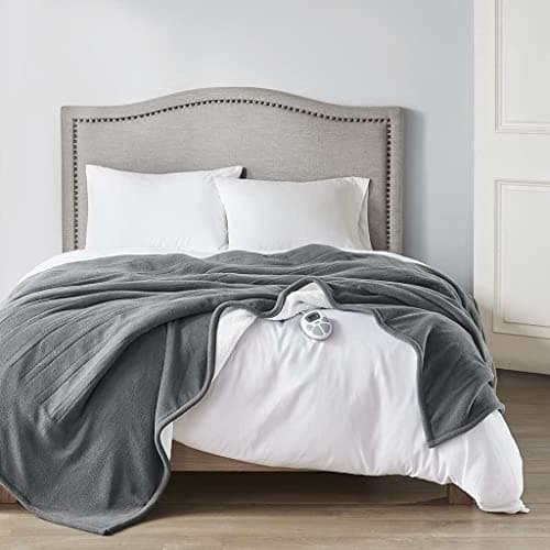 Serta Heated Blanket - Reversible Fleece to Sherpa Electric Blanket, Fast Heating, Auto Shut Off Timer, Multi Heat Setting, ETL Certified, Machine Washable, Grey Full 84"x 77"