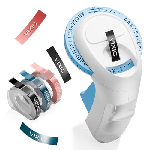 Embossing Label Maker Machine with Tapes, Portable Retro Embossed Label Maker, Vintage Mini Embosser Labeler, Handheld Label Printer for Home, Office and Outdoor, Blue