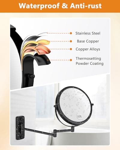 Wall Mounted Makeup Mirror - 1X/10X Magnifying Mirror for Wall, 8 Inch Double Sided 360° Swivel Extendable Bathroom Mirror for Shaving, Black 5