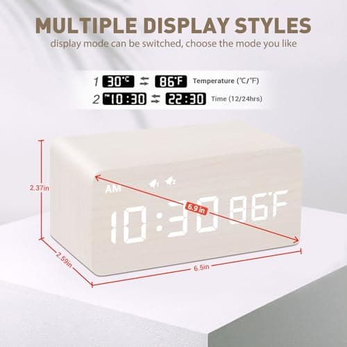 MOSITO Digital Wooden Alarm Clock with Wireless Charging, 0-100% Dimmer, Dual Alarm, Weekday/Weekend Mode, Snooze, Wood LED Clocks for Bedroom, Bedside, Desk, Kids (White) 5