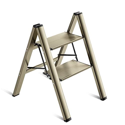 2 Step Ladder- Folding Step Stool for Kitchen,Lightweight Aluminum Portable Step Stools for Adults,Multi-Use for Indoor or Outdoor,Champagne Gold,330lbs Capacity…