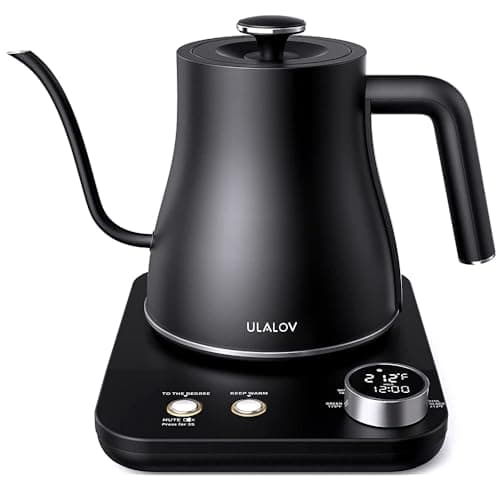Ulalov Electric Gooseneck Kettle Temperature Control Ultra Fast Boiling Hot Water Kettle 100% Stainless Steel Leak-Proof Design, Auto Shutoff Anti-dry Protection, 1200W-0.8L, Matte Black