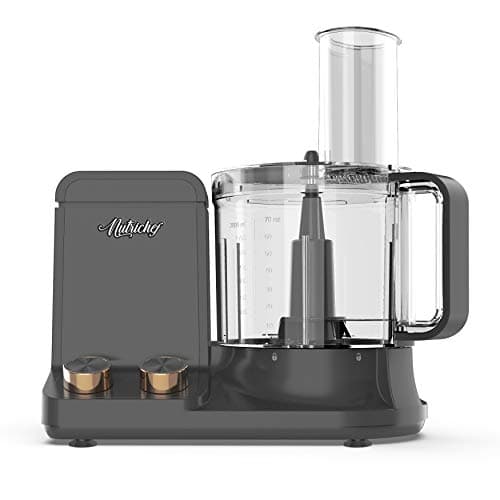 NutriChef Food Processor | 2 QT Capacity | Ultra-Quiet Multipurpose Motor | Includes 6 Attachment Blades | Silicone Base for Secure Grip | 12-Cup Capacity | Pre-Set Speeds for Easy Use (Gray)