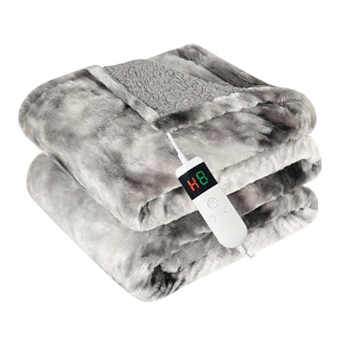 Cushious Electric Heated Blanket Throw 50''x60''Size Faux Fur Heating Blanket 10 Heating Settings, 1-8h Timer & Overheat Protection, Machine Washable, Soft Flannel and Sherpa Full Body Warmth
