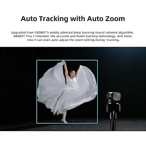 OBSBOT Tiny 2 AI-Powered PTZ 4K Webcam 1/1.5" CMOS 4X Faster Focusing USB 3.0 10x Faster Data Transmission Voice Control, W Cleaning Cloth 8