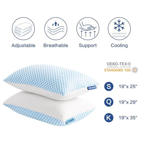 EASELAND Firm Pillows Shredded Memory Foam with Adjustable Fill - Queen Size Set of 2, Removable Cooling Cover for Hot Sleepers, Cool Bed Pillow for Side Back Stomach Sleepers 5