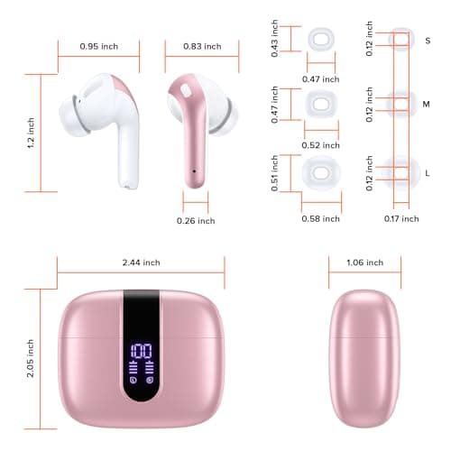 TAGRY Bluetooth Headphones True Wireless Earbuds 60H Playback LED Power Display Earphones with Wireless Charging Case IPX5 Waterproof in-Ear Ear buds with Mic for TV Smart Phone Laptop Computer Sports 8