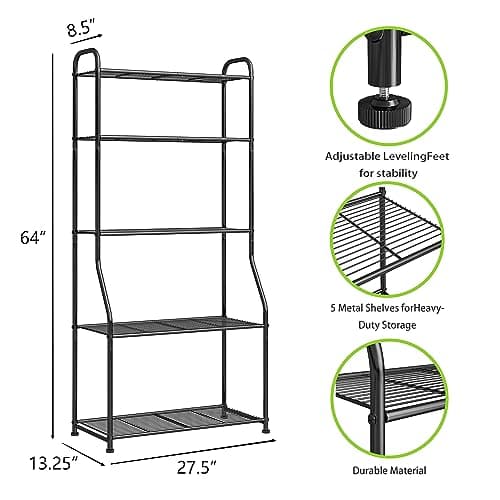 Simple Trending Plant Stand 5-Tier Plant Shelf for Indoor Outdoor, Waterproof Metal Tall Plant Stand for Living Room Bathroom Balcony Garden, Black 5