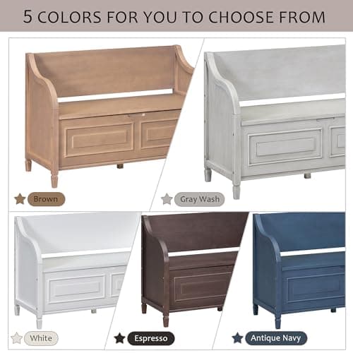 Bellemave Storage Bench with Safety Hinge Wooden Entryway Benches with Shoe Cabinets Under Seat Multifunctional Storage Bench for Entryway, Foyer or a Mudroom (Espresso + Beige) 7