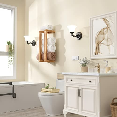 HULISEN Wooden Towel Rack for Bathroom, 18.8 Inch Wall Mounted Towel Holder with Installation Tool, Decorative Pine Towel Shelf for Rolled Towels Organizer & Blanket Storage (Natural) 6