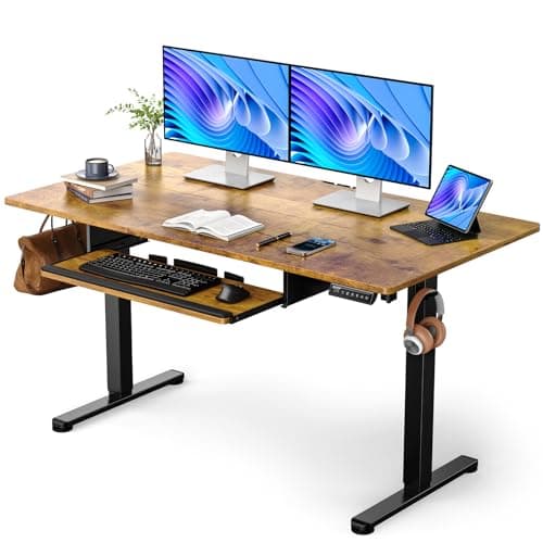 ErGear Electric Standing Desk with Keyboard Tray, 55x28 Inches Adjustable Height Sit Stand Up Desk, Home Office Desk Computer Workstation,Vintage Brown