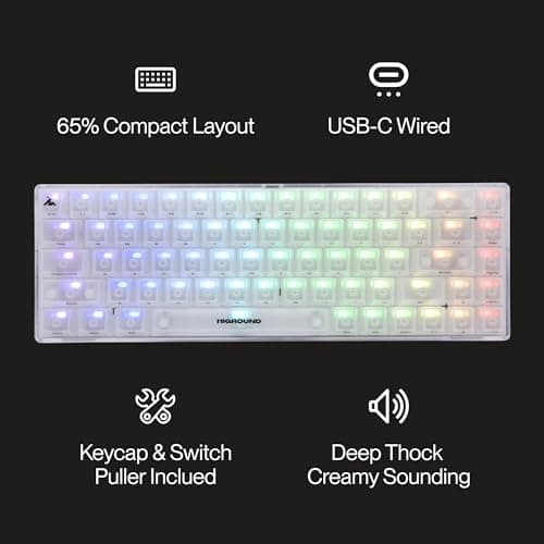 Higround Crystal Opal Basecamp 65% Mechanical USB Wired Gaming Keyboard, Silent Glacier Switches, Programmable RGB, Transparent/Translucent, Hot-Swappable, Deep Thock Creamy Sounding PC Keyboard 5