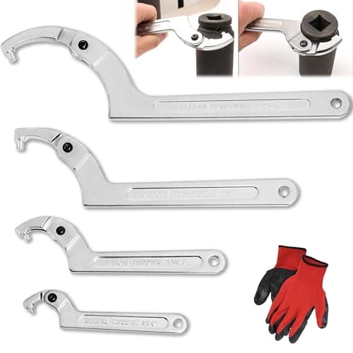Wadoy Adjustable C Pin Spanner Hook Wrench for Hydraulic Ram Cylinder, Mechanical Machine, Equipments Vehicles, (4 Pcs) 3/4-2", 1 1/4-3", 2-4 3/4", 4 1/2-6 7/10" Round Head Pin Spanner Wrench Set