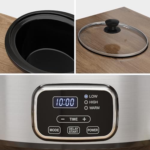 Sunvivi 4QT Programmable Slow Cooker with Locking Lid, Removable Ceramic Pot, 3 Heating Settings & Timer, Dishwasher-Safe, Stainless Steel 7