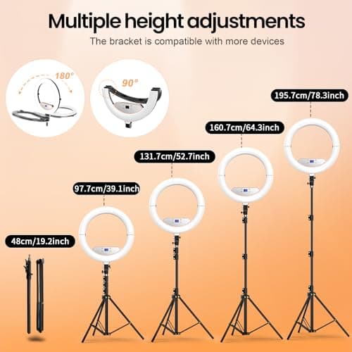 18" Foldable Ring Light with Stand for iPhone ipad, LED Display/2 USB Ports/4 Phone Tablet Holders, 2700-6500K Dimmable Ring Light for Tattoo Barber Makeup Studio Video Recording Photography 6